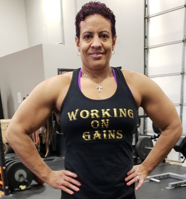 Women's "Working On Gains" Racer Back Top